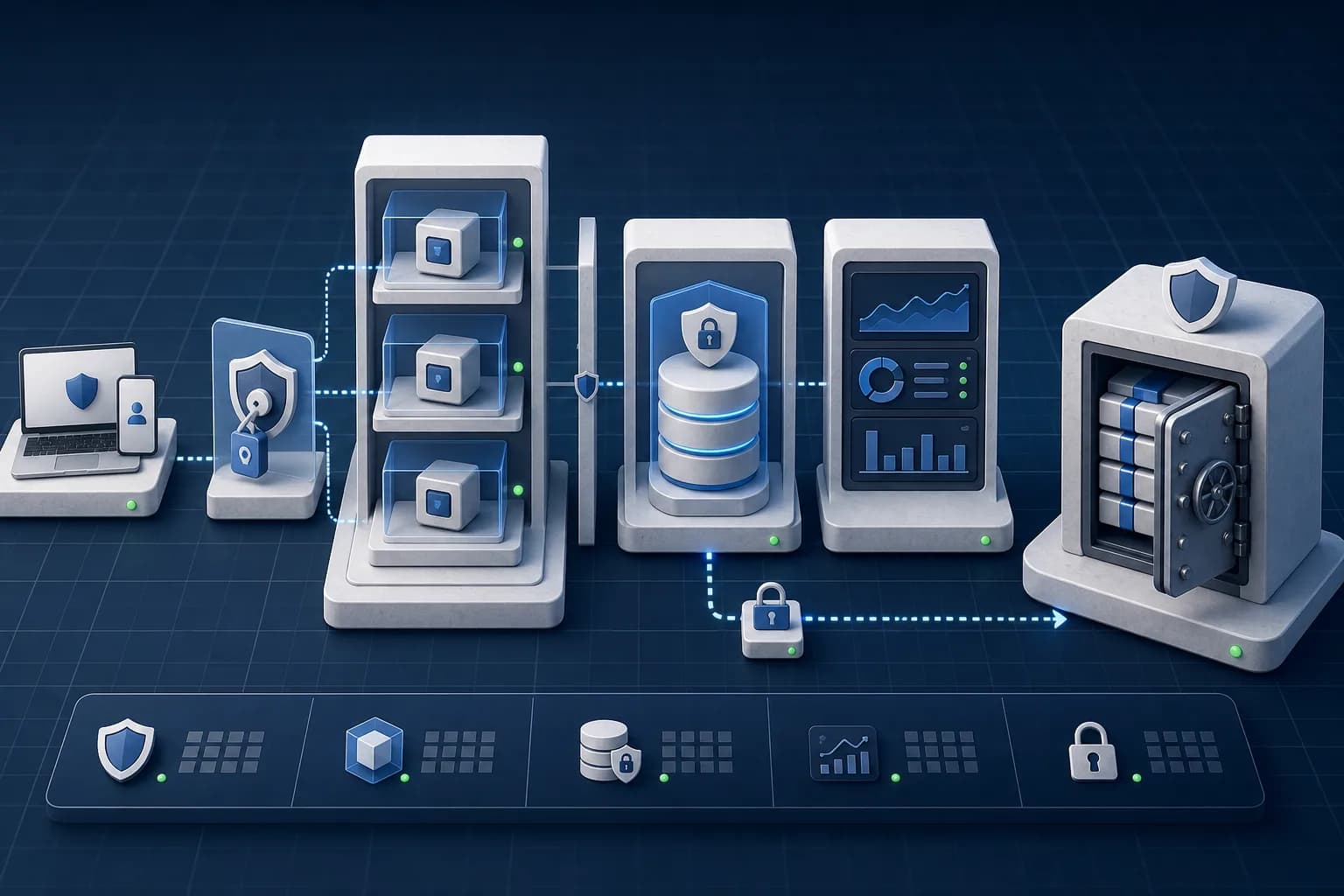 Beveiligingsketen met applicatie, database, monitoring en afzonderlijke back-up